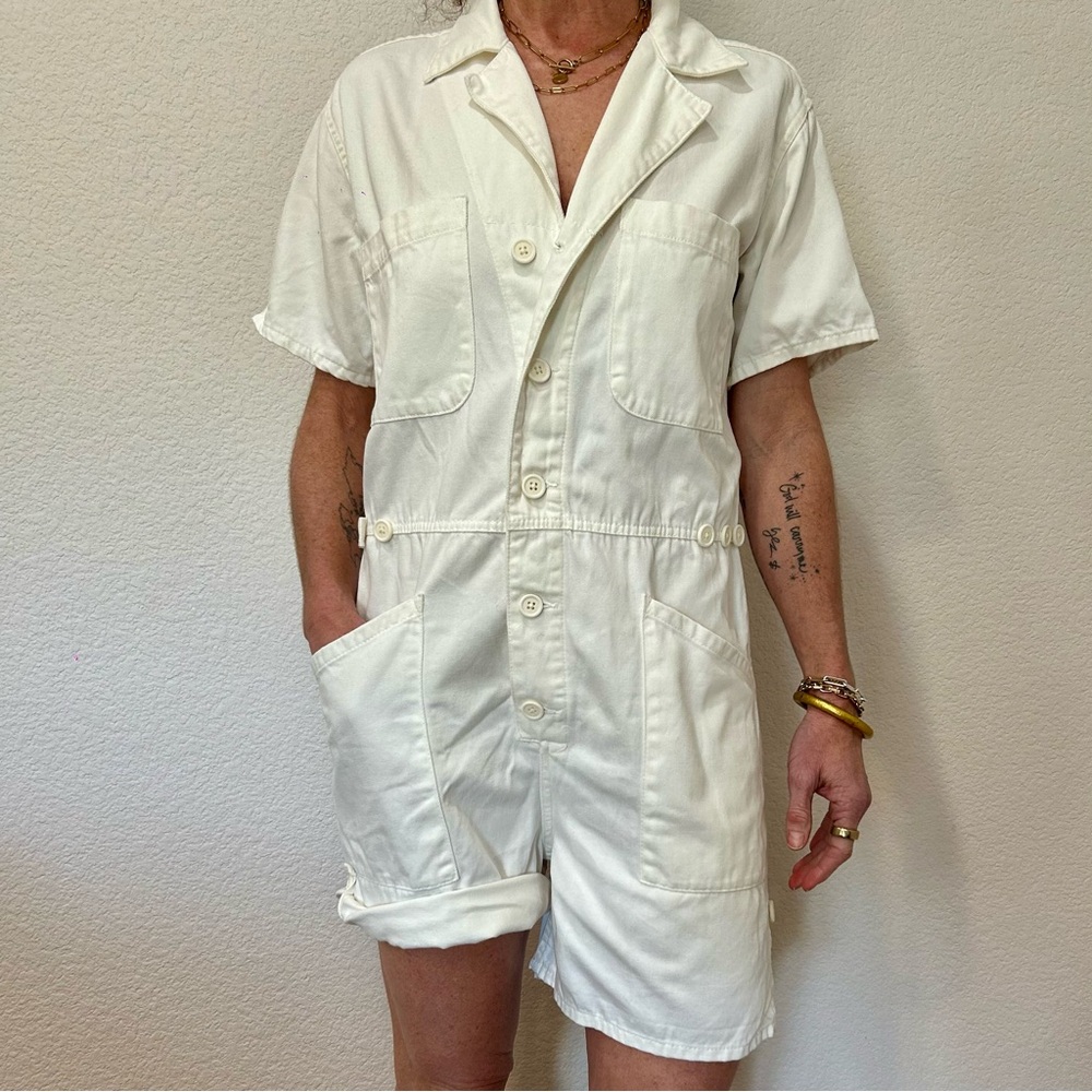 SOLD Pistola  White Short Sleeve Cargo Romper